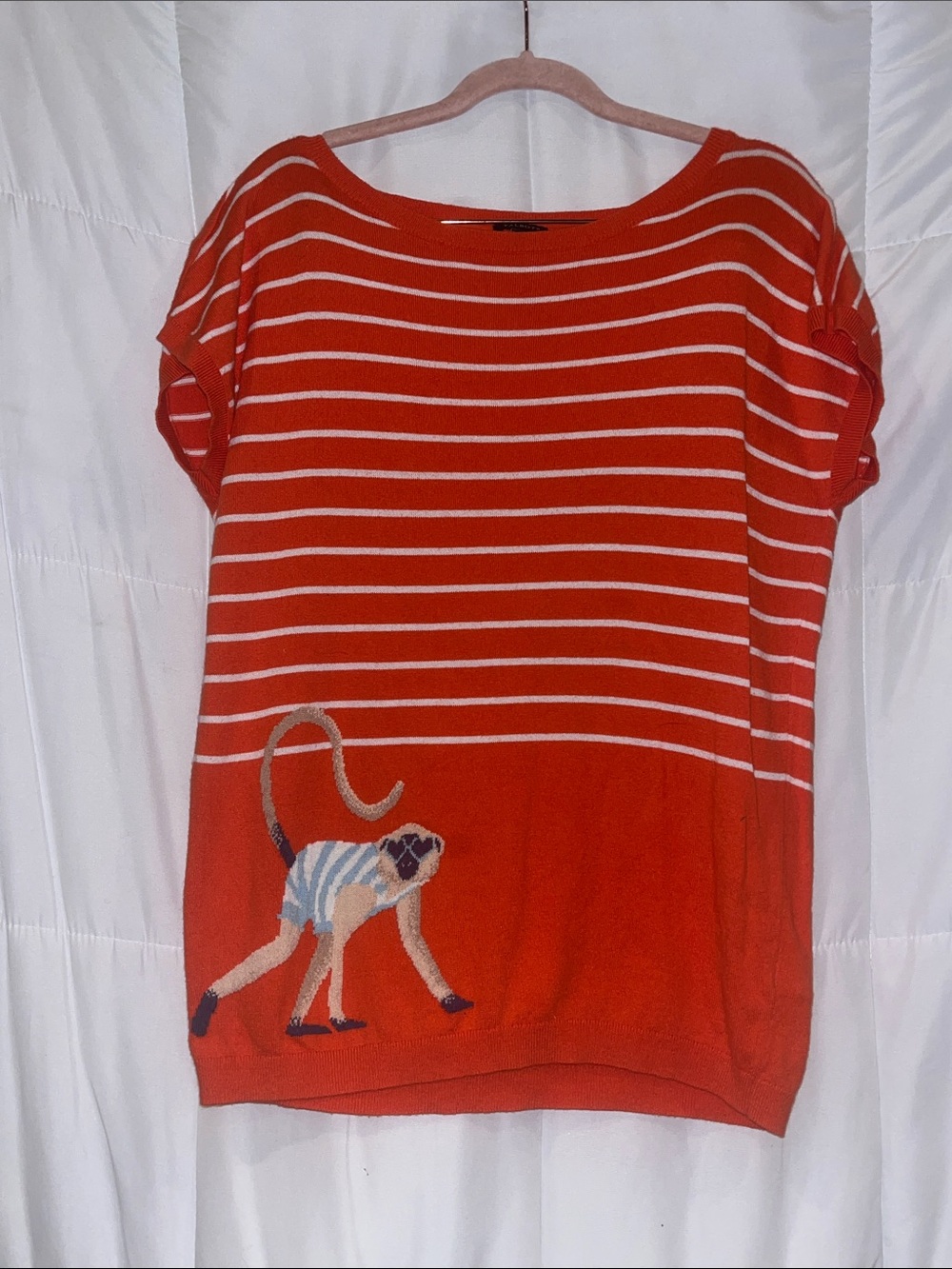 Talbots Orange and White Stripe Monkey Crew Neck Lightweight Sweater Medium